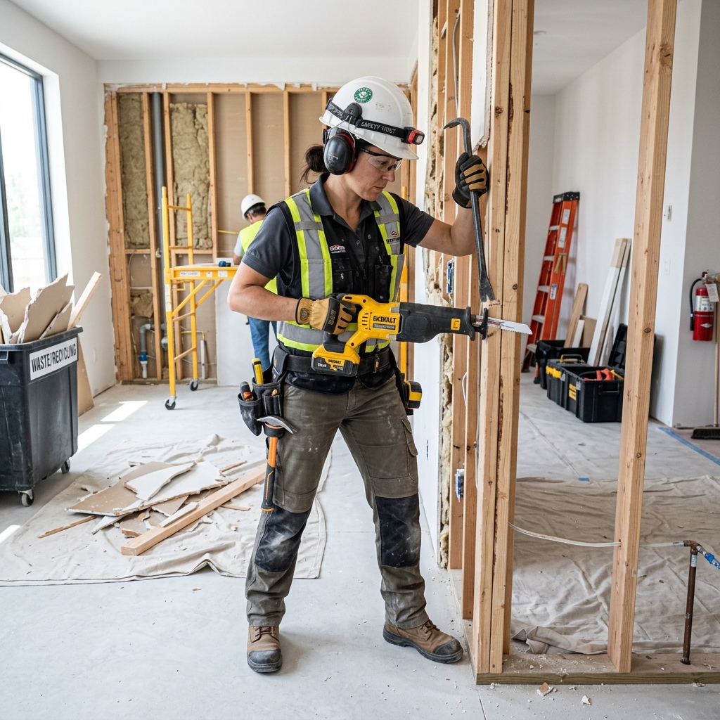 Handwerker beim Abbruch einer Wand