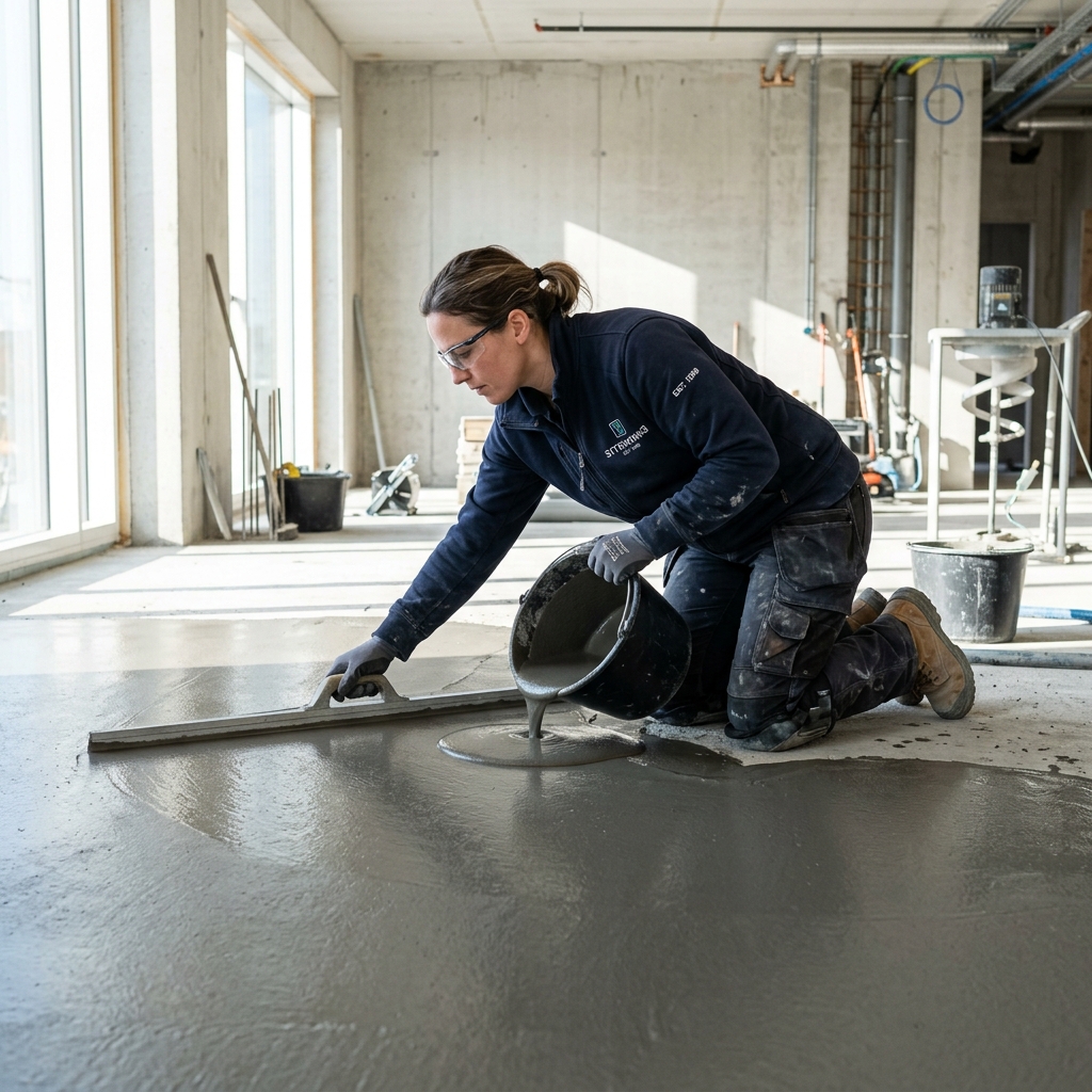 Handwerker bei Estrich-Arbeiten